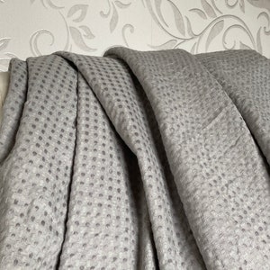 Gray Linen Waffle Throw Blanket: Queen/King Size Bed Cover
