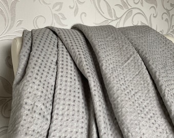 King size summer blanket, gray natural linen waffle throw blanket, queen size bed cover, pure flax cotton bedspread, beach blanket, plaid