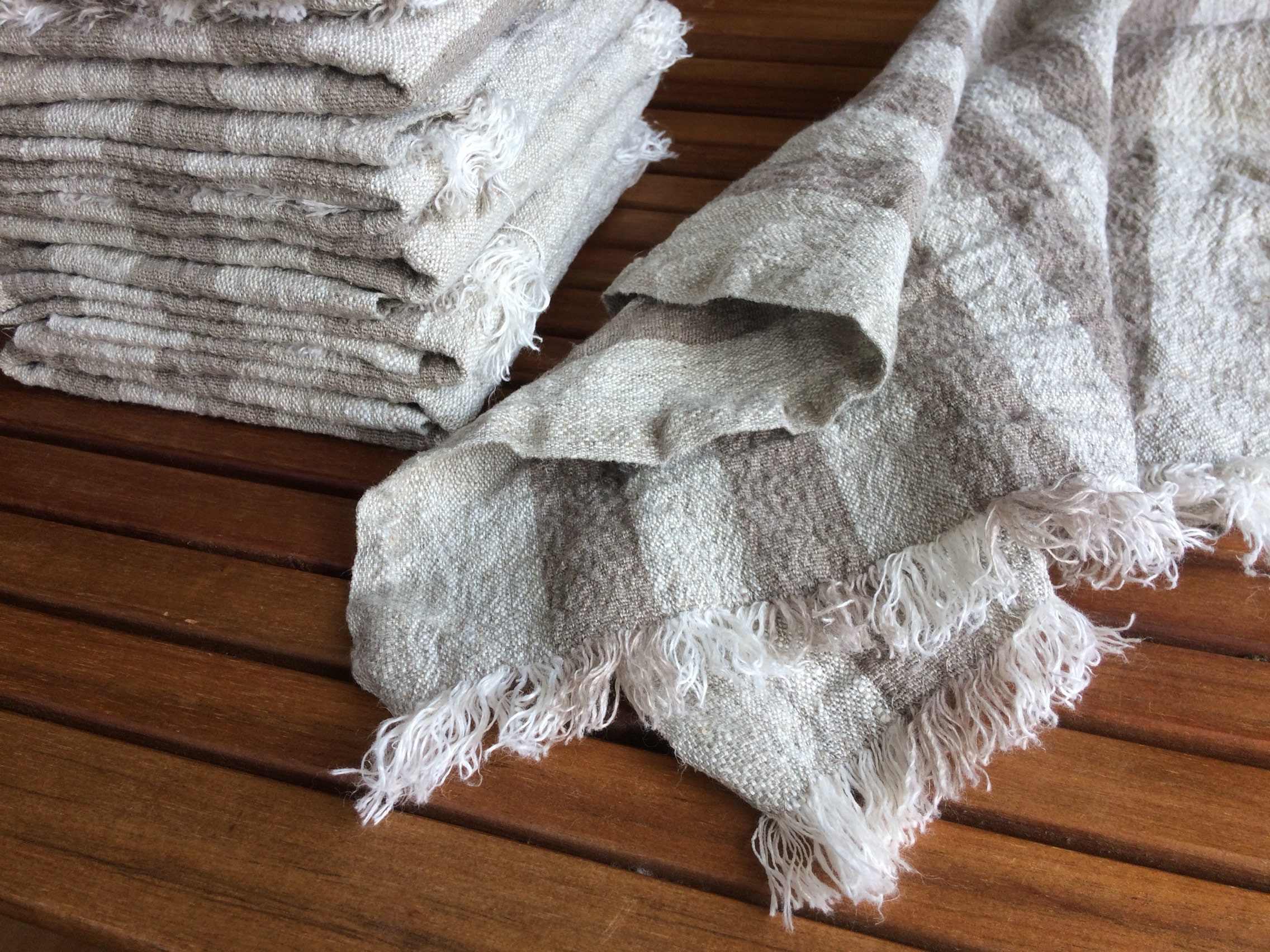 Linen Tea Towel, Handmade, Fringe, Raw Edge, small shop, — Made on