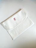 Envelope lingerie bag, personalized embroidered pure linen & lace travel underwear storage pouch, memory case product logo
