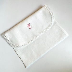Envelope lingerie bag, personalized embroidered pure linen & lace travel underwear storage pouch, memory case