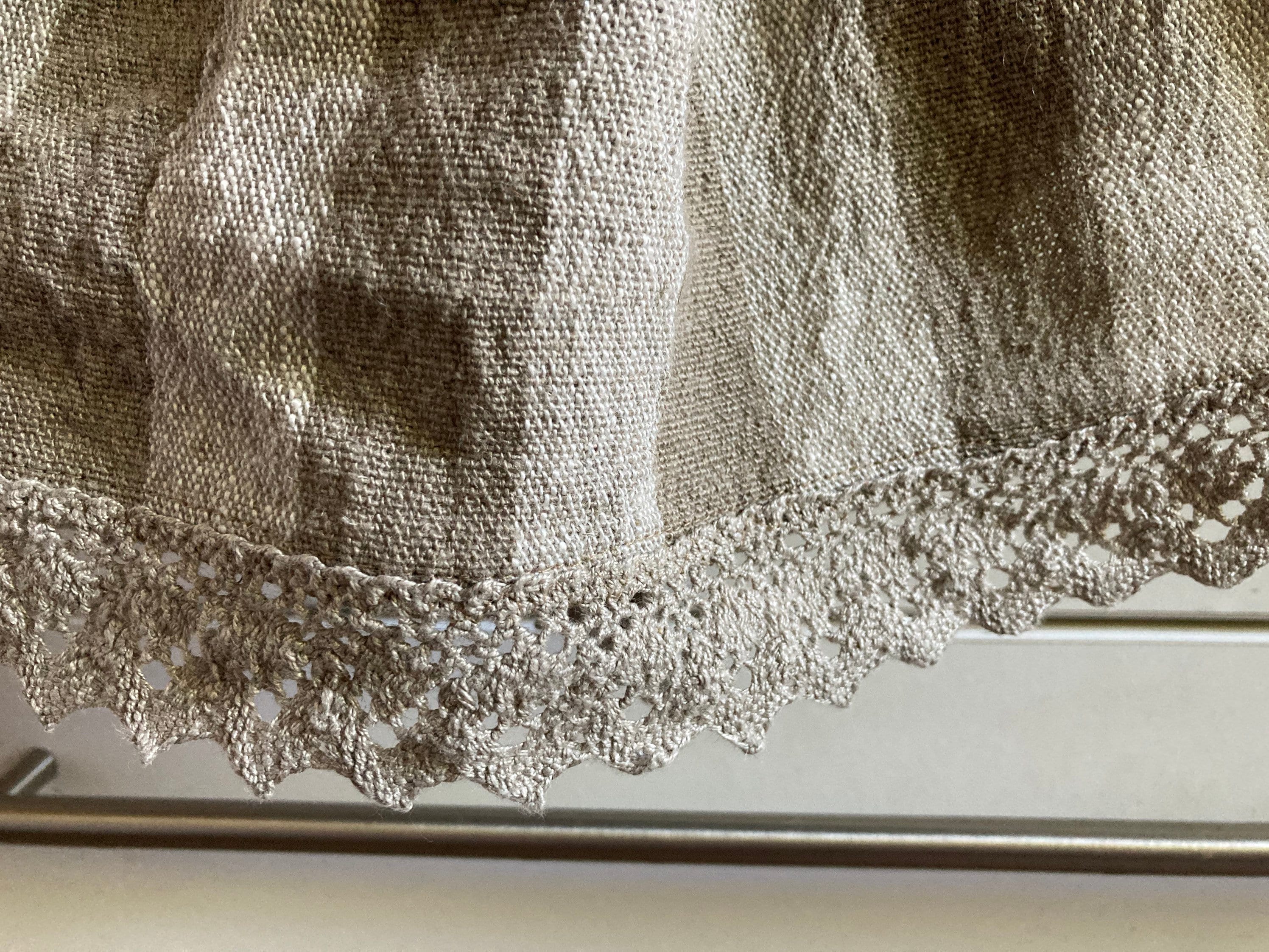 Gestreepte dikke linnen handdoek, natuurlijke taupe handdoek met kant, zero waste keukendoek, ruwe, rustieke, zware handdoek van puur vlas