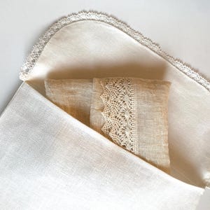 Envelope lingerie bag, personalized embroidered pure linen & lace travel underwear storage pouch, memory case image 3
