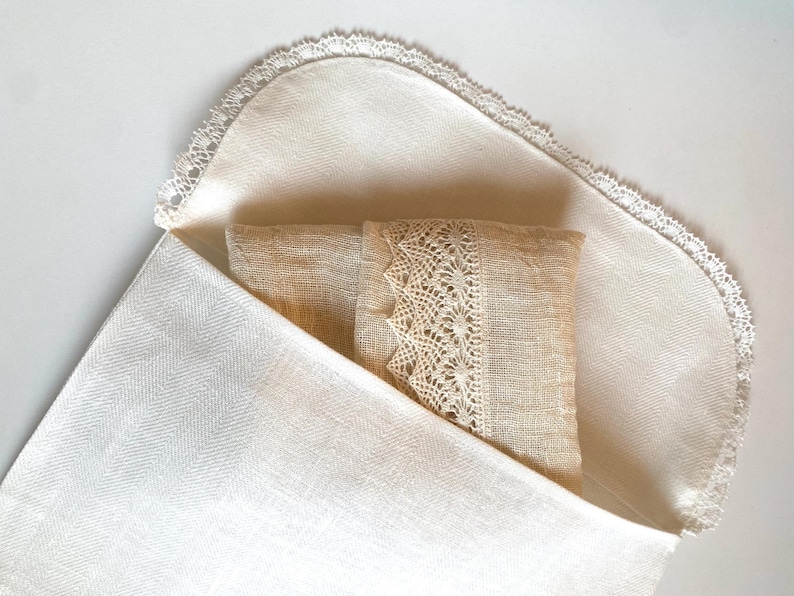 Envelope lingerie bag, personalized embroidered pure linen & lace travel underwear storage pouch, memory case image 3