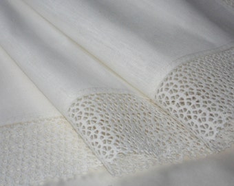 Tablecloth with lace, wide linen crochet lace, square natural linen table cloth, wedding gift
