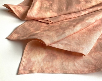 Juego de toallas de mano de lino batik: teñido tie-dye color naranja melocotón, lino puro