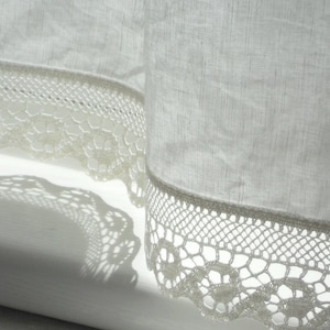 Bathroom Window Curtain With Wave Lace Edge Trim, Natural White Linen ...