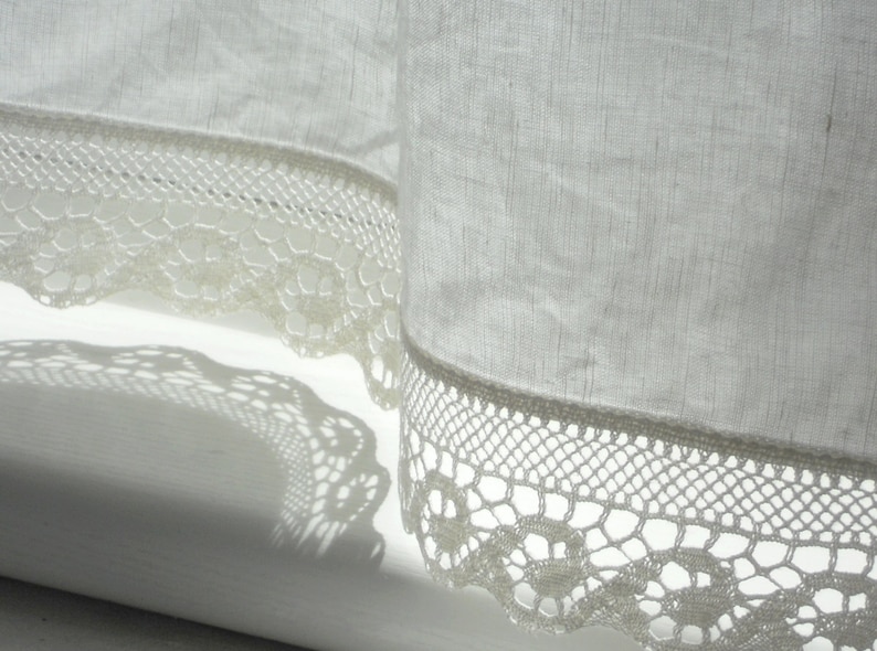 Bathroom Window Curtain With Wave Lace Edge Trim Natural Etsy