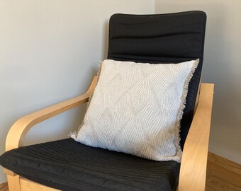 Frayed Linen Throw Pillow Cover: Oatmeal Natural Undyed Flax Cushion 20 inch Square, Woven Jacquard Pattern
