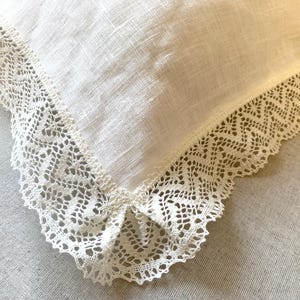 Pure Linen Pillow Case with Crochet Lace: Ivory White Natural Flax Euro Sham image 5