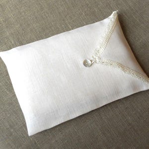 Bolsa de lencería de lino, bolsa de regalo tipo sobre de lino puro y encaje, bolsa de tela blanca natural para novia, bolsa de templo
