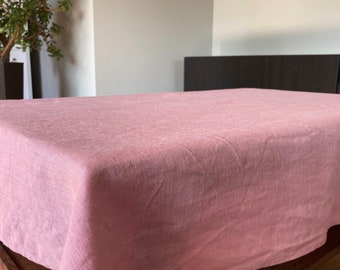 Dusty pink linen table cloth, soft pink square pure flax tablecloth, natural linen fabric, pink kitchen decor, gift for her