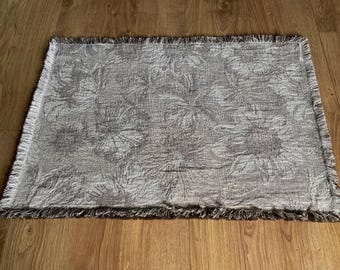 Alfombra de baño de lino floral, alfombra de ducha deshilachada de doble capa, cama para mascotas