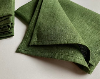 Serviettes en lin vert, ensemble de 4 serviettes de dîner 16 pouces carrés, serviette en papier réutilisable en lin pur vert, linge de table à manger, cadeau pour maman
