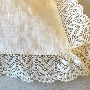 Pure Linen Pillow Case with Crochet Lace: Ivory White Natural Flax Euro Sham image 3