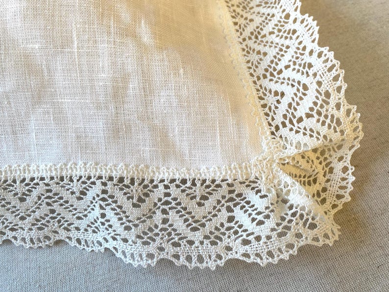 Pure Linen Pillow Case with Crochet Lace: Ivory White Natural Flax Euro Sham image 3