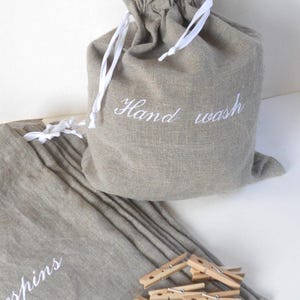 Embroidered Linen Laundry Bag: Personalized Drawstring Storage