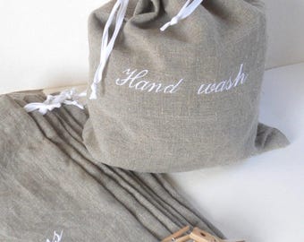 Embroidered Linen Laundry Bag: Personalized Drawstring Storage