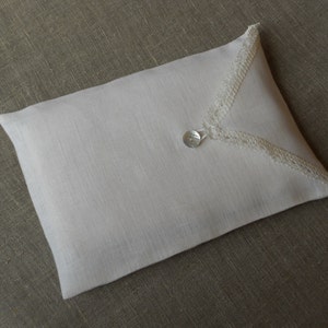 Linen lingerie bag, pure linen and lace envelope gift bag, natural white linen fabric bag for bride