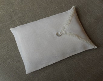 Linen lingerie bag, pure linen and lace envelope gift bag, natural white linen bag for bride