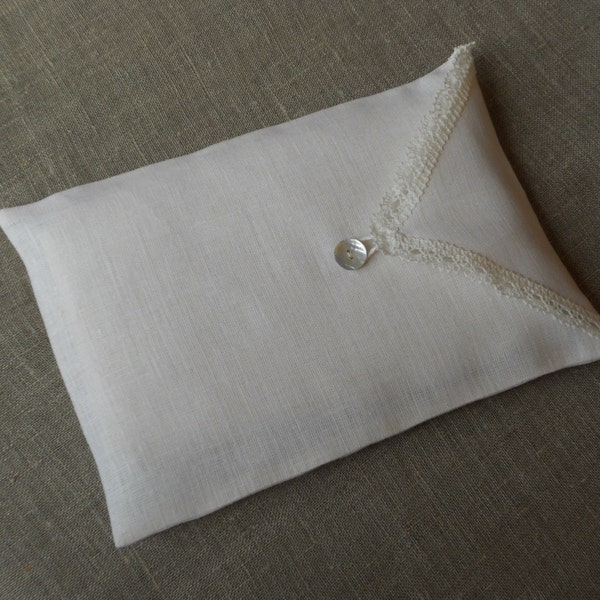 Sac lingerie en lin, sac cadeau enveloppe pur lin et dentelle, sac en lin blanc naturel pour mariée
