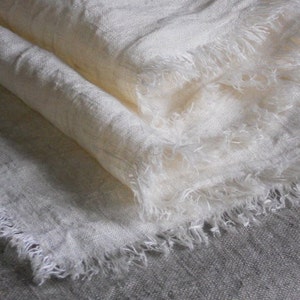 Ivory linen tablecloth, frayed 64 inch square table cloth, natural linen vintage style dining table decor