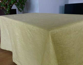 Nappe en lin vert pastel, couverture de table de cuisine, nappe en pur lin vert doux, tissu en lin naturel, décor de cuisine vert sofr