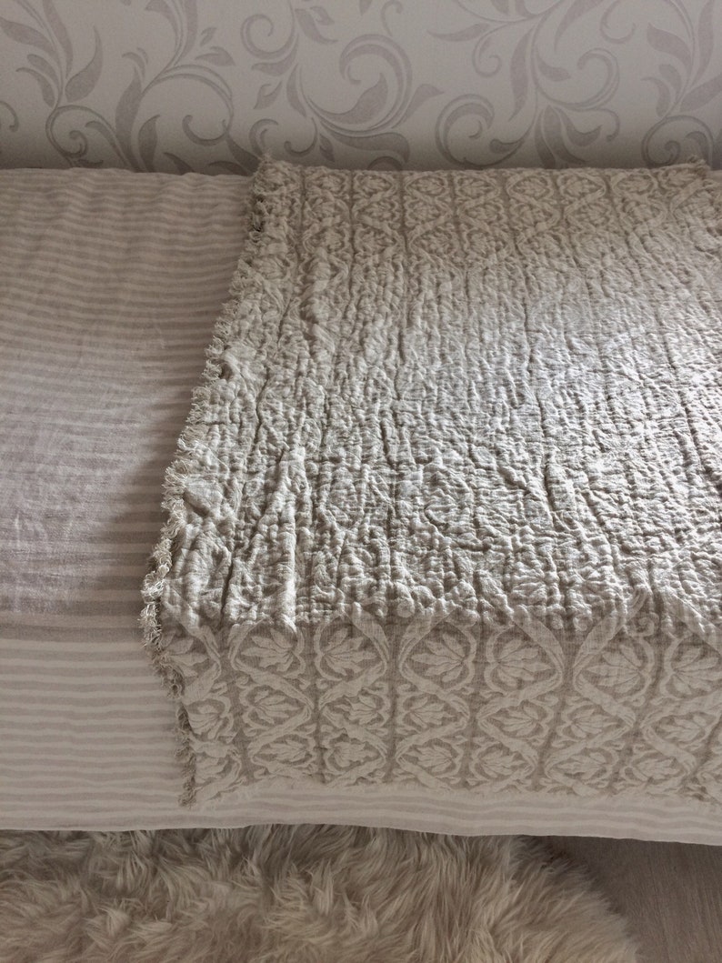 Pure Linen King Size Bed Scarf Frayed Natural Beige off White Etsy
