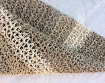 Hand crochet wash cloth, rough rustic pure linen spa body scrub, round bathrom sponge, zero waste living, undyed flax kitchen dish cloth