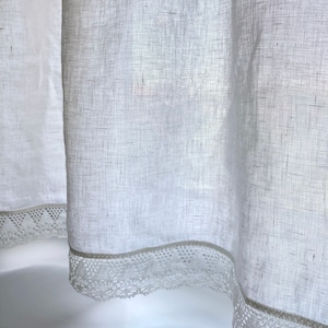 Custom made linen curtain panels with lace edge trim