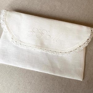 Envelope lingerie bag, personalized embroidered pure linen & lace travel underwear storage pouch, memory case image 2