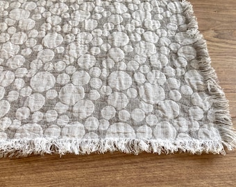 Alfombra de lino natural: alfombra deshilachada con estampado de burbujas, cama para mascotas
