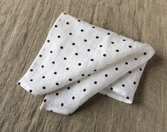Polka dot napkins, set of 6 white black pure linen fabric serviette, unpaper dinner napkins, party table decor, kitchen table linen