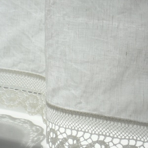 Bathroom Window Curtain With Wave Lace Edge Trim, Natural White Linen ...