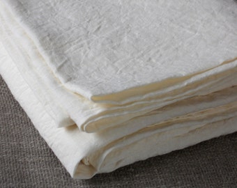 Ivory pure linen flat bed sheet, King Queen size bedding, rustic stonewashed vintage look European 100% pure flax sheet