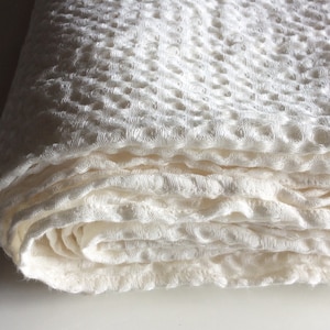 Ivory White Linen Waffle Blanket: Twin/Queen Size Bedspread