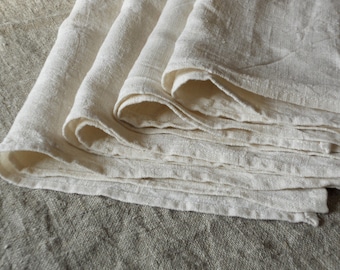 Linen Kitchen Towel Set of 2: Prewashed Natural White Flax, Vintage Look Hostess Gift