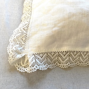 Pure Linen Pillow Case with Crochet Lace: Ivory White Natural Flax Euro Sham image 2