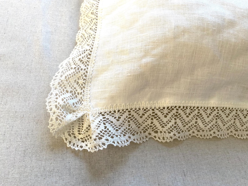 Pure Linen Pillow Case with Crochet Lace: Ivory White Natural Flax Euro Sham image 2