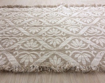 Pure linen floor mat, thick double layered bath mat, frayed shower rug, patterned pure linen home SPA mat, bathroom accessory, pet rug