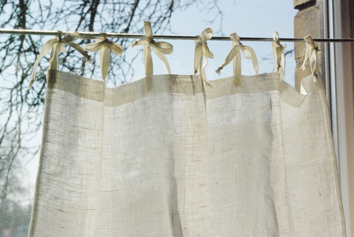 Tie Top Curtain Panel Natural White Rustic Linen French Style Etsy