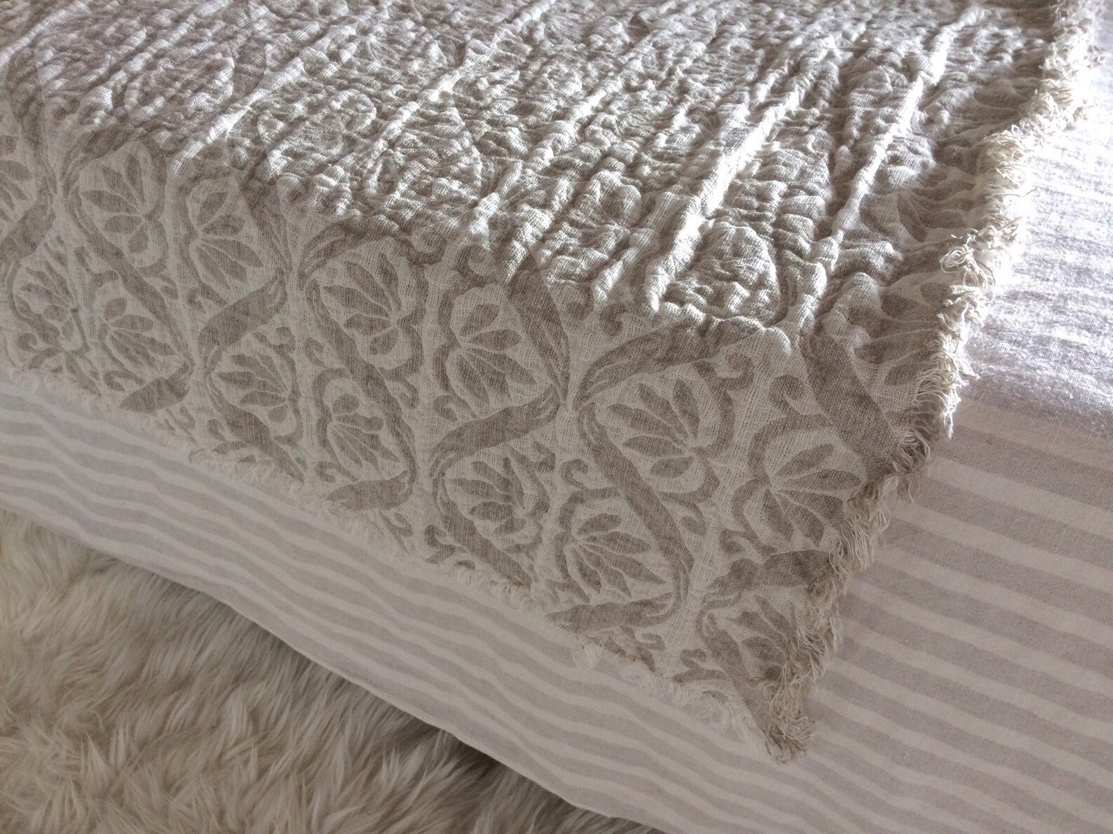 Pure Linen Bed Scarf Frayed Natural Beige off White Bed Etsy