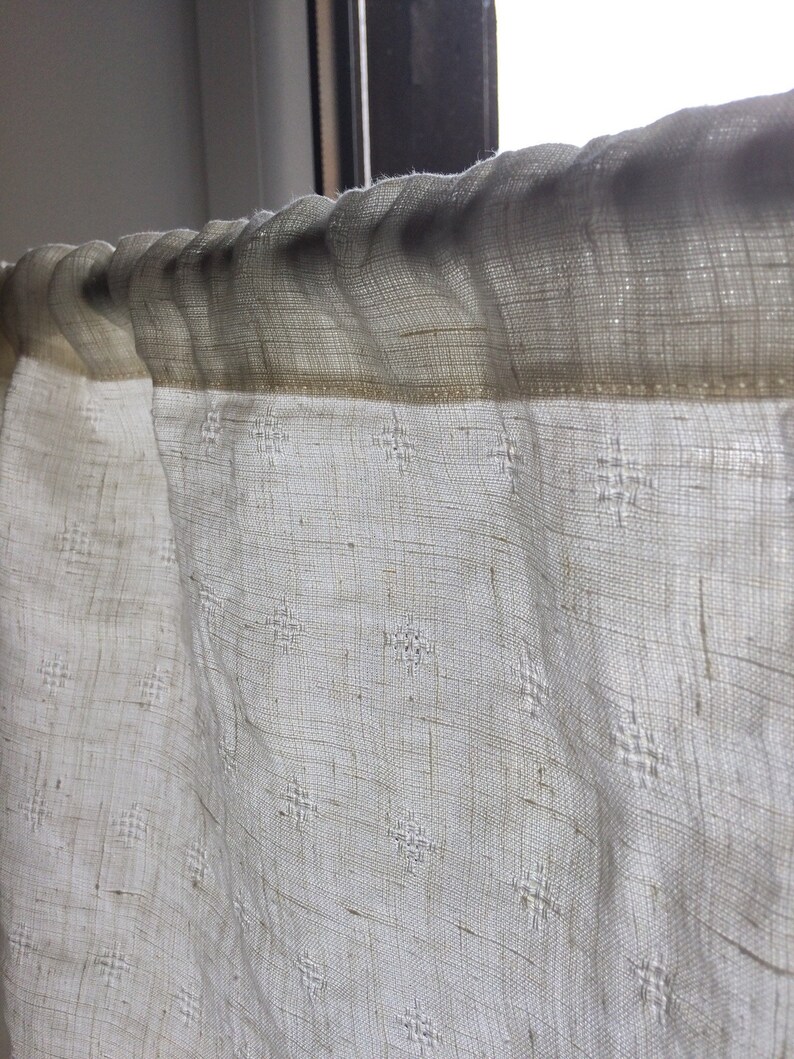 Sample Sale Kitchen Curtain Panel White Patterned Linen Cafe Etsy