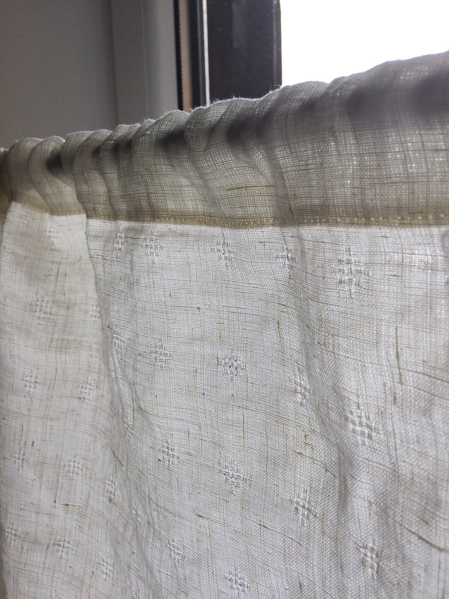 Sample Sale Kitchen Curtain Panel White Patterned Linen Cafe Etsy