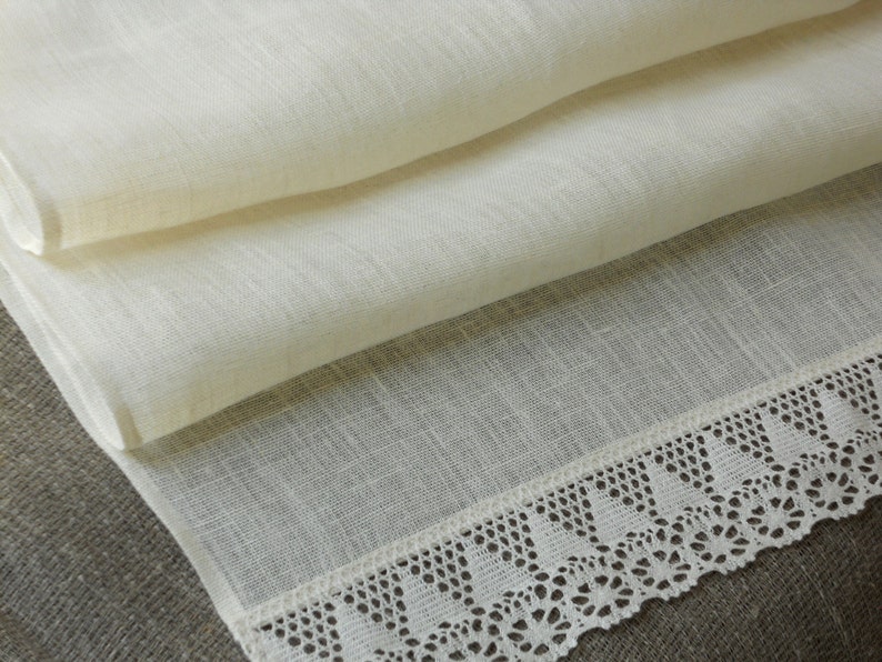 Table runner off white natural linen and lace pure linen Etsy