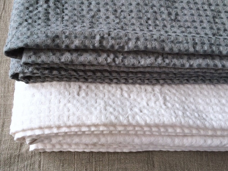 Dusty rose throw blanket queen size linen waffle summer | Etsy