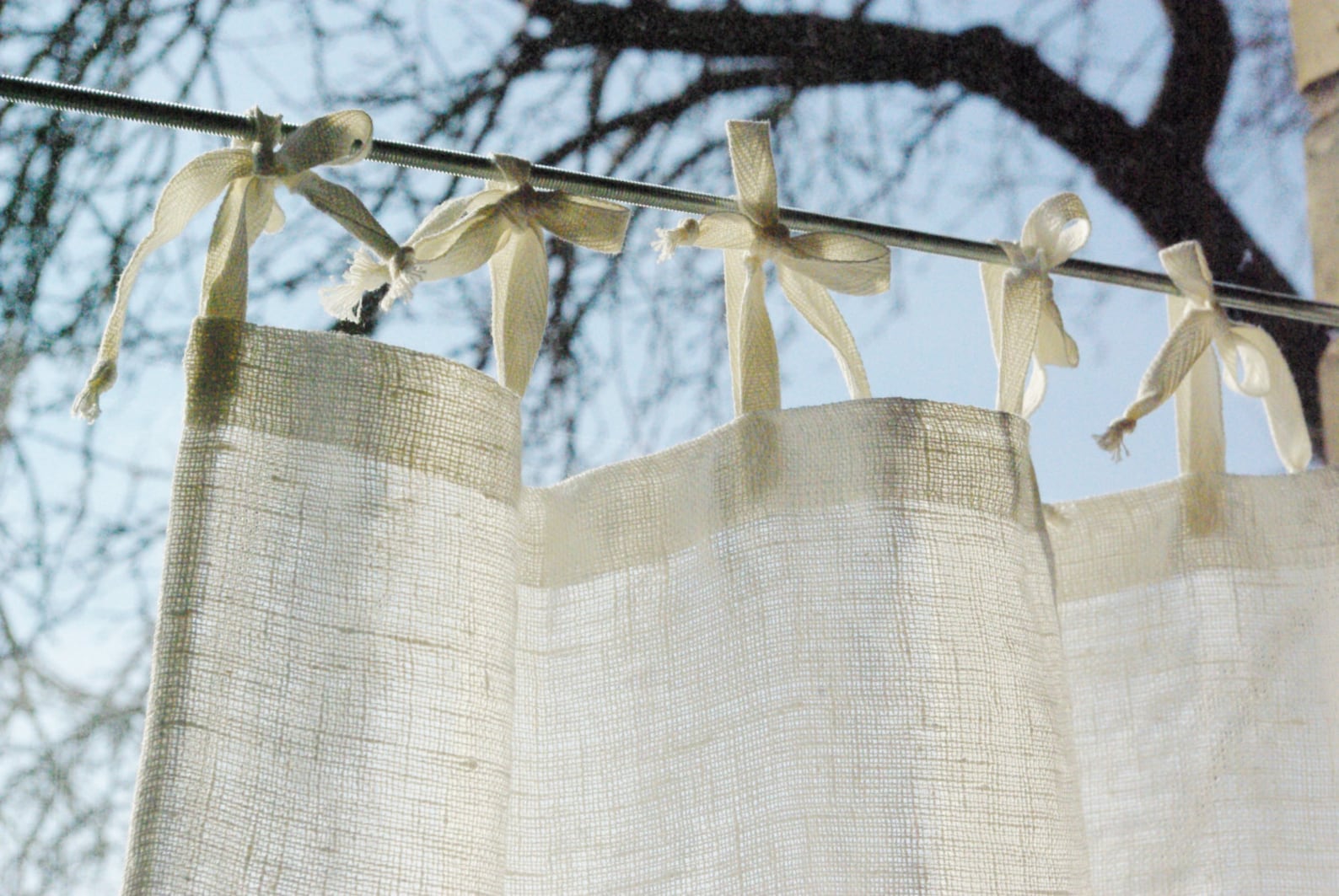 Tie Top Curtain Panel Natural White Rustic Linen French Style Etsy UK