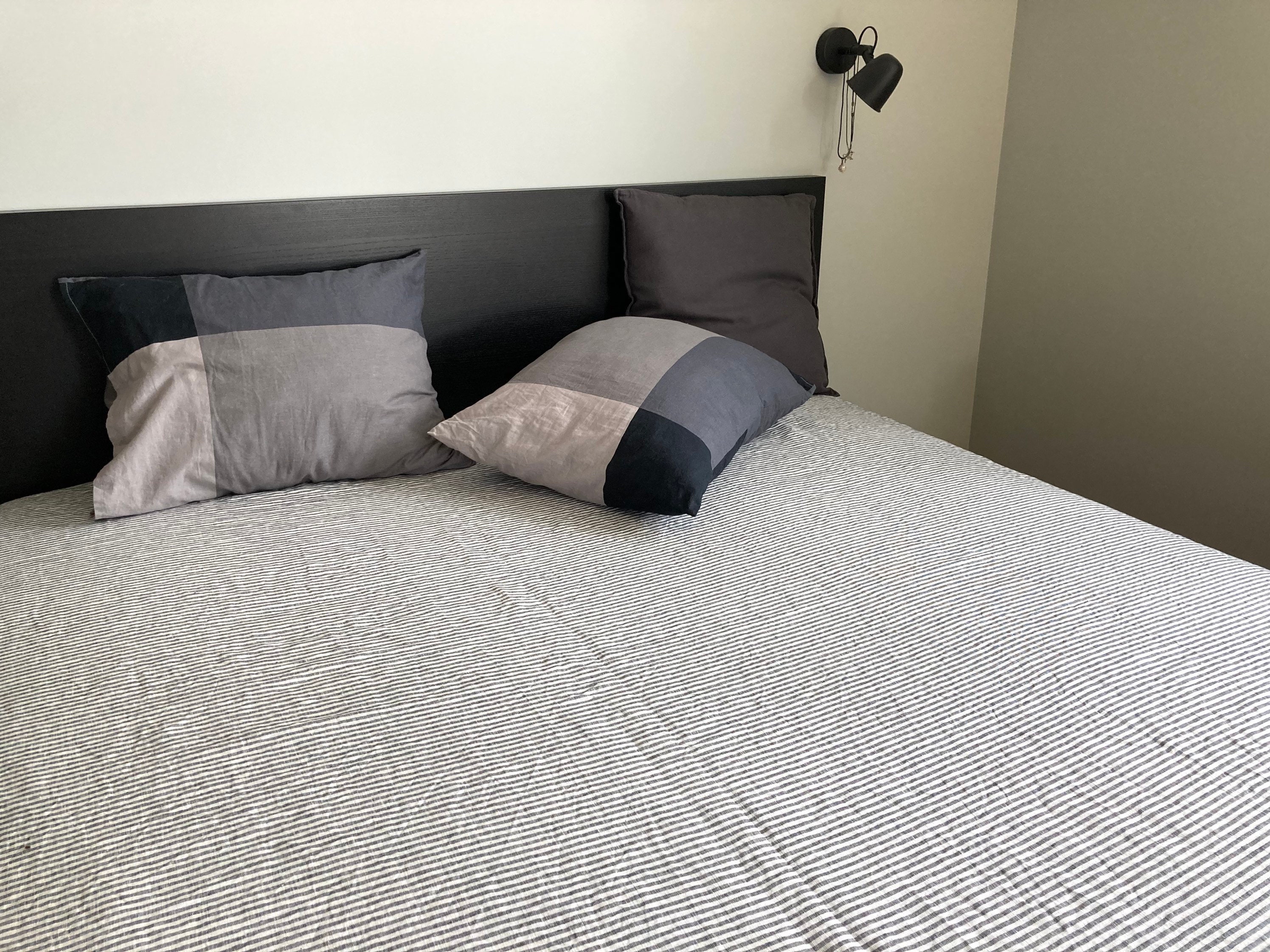 Striped linen bed sheet, flat King size bed sheet, white gray stripes, European pure flax sheet, Queen size bedding