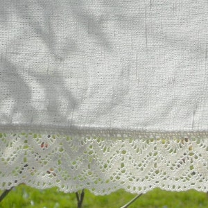 Cenefa rústica de lino con borde de encaje de crochet color marfil, cortina para cocina o cafetería