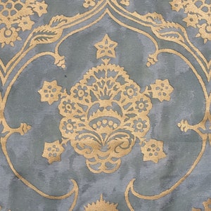 Fortuny Fabric remnant - Veronase Blue and Gold Metallic overlay